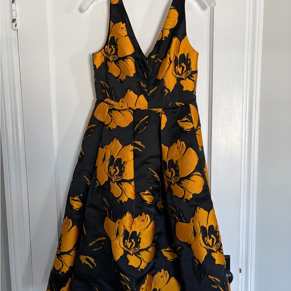 Eva Franco Black and Gold Floral Prom Dress